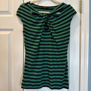 Striped Green and Black Twist-Front Women’s Top